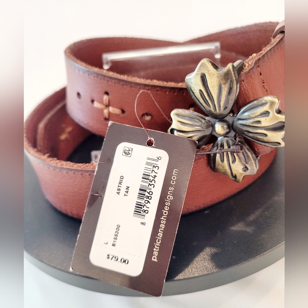 Patricia Nash Astrid Leather Belt with  Floral Buckle - Picture 3 of 7